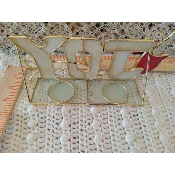 Joy Holiday Vintage Stained Glass Joy Angel Votive Candles Holder
